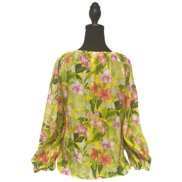 Tommy Bahama Floral Tie-Front Blouse – Pink & Orange |  Flowy Boho Top Size M - Picture 6 of 11